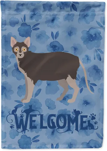 Vista 302 de Caroline's Treasures CK4813CHF - Bandera de bienvenida con gato abisinio azul, manga grande, para porche, para colgar en la pared, poliéster