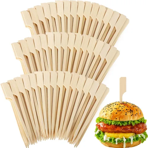 Vista 10 de FATLODA Palillos de Cóctel de Bambú de 3.5 Pulgadas [1200 PIEZAS] para Aperitivos, Brochetas de Madera Tipo Paleta, Palillos de Dientes Planos