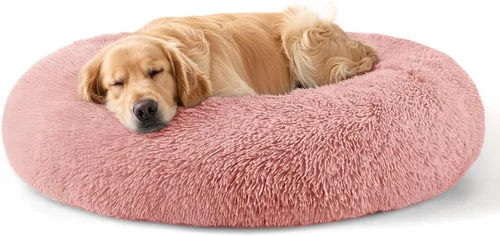 Vista 20 de Hoewina - Cama redonda, calmante, en forma de rosquilla, lavable, esponjosa para interiores, perros y gatos pequeños y medianos, negro, 20 pulgadas