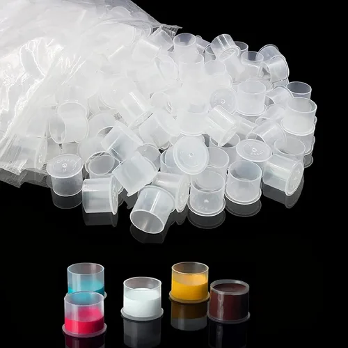 Vista 9 de Tapas de tinta para tatuaje, 1000 vasos de tinta para tatuajes con base de 0.433 in, tapas de tatuaje de plástico para suministros de tatuaje