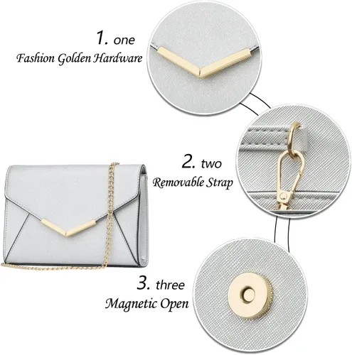 Vista 3 de KKXIU Elegante bolso de mano de piel sintética para mujer, bolso de mano plegable para fiesta, boda, baile de graduación
