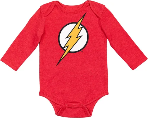 Vista 2 de WARNER BROS. Liga de la Justicia Superman Batman Flash Baby, paquete de 3 mamelucos de manga larga
