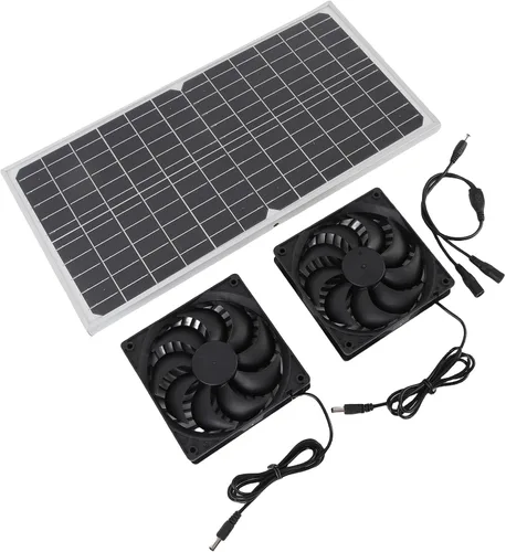 Vista 4 de Kit de ventilador alimentado por panel solar de 16 W, ventilador de escape solar con marco de aluminio para gallinero, invernadero, cobertizo
