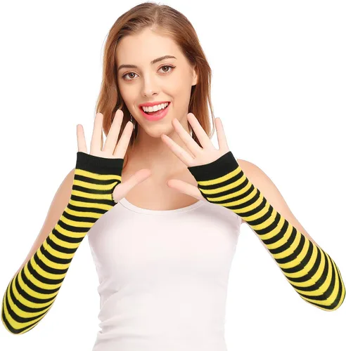 Vista 17 de Guantes de manga larga sin dedos, para abrigar los brazos, estilo punk, gótico, rock Negro azul