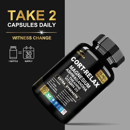 Vista 7 de DLNIA Suplemento Super Calmante de Cortisol con Glicinato de Magnesio, Ashwagandha KSM-66, L-Teanina, Fosfatidilcolina, Ginkgo Biloba y Seta de León