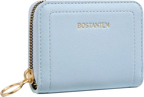 Vista 10 de BOSTANTEN Tarjetero de tarjeta de crédito RFID de cuero pequeñas carteras para mujer, cartera de tarjeta con cremallera de acordeón, Beige