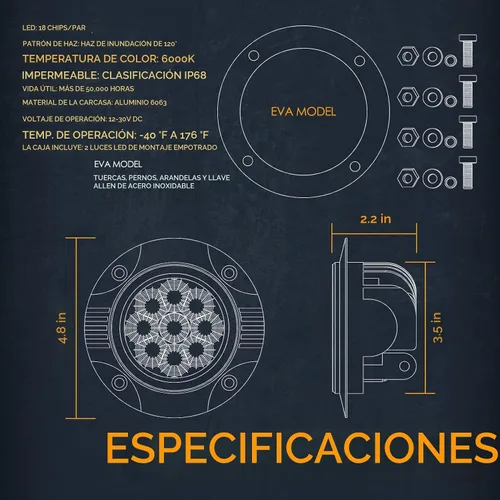 Vista 2 de Nirider Cápsulas LED de Montaje Empotrado, 2PCS 72W Luces de Parachoques de 5 Pulgadas Haz de Inundación de Conducción Barra de Luz LED Redonda