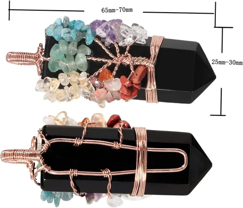 Vista 2 de TUMBEELLUWA Collar con colgante de árbol de 7 chakras unisex, alambre de cobre envuelto en 6 facetas con piedra de cristal con dije de amuleto
