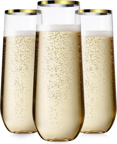 Vista 3 de Maaacute Paquete de 24 copas de champán de plástico, 9 onzas, desechables sin tallo, de mimosa, vasos de tostado transparentes, vasos de cóctel