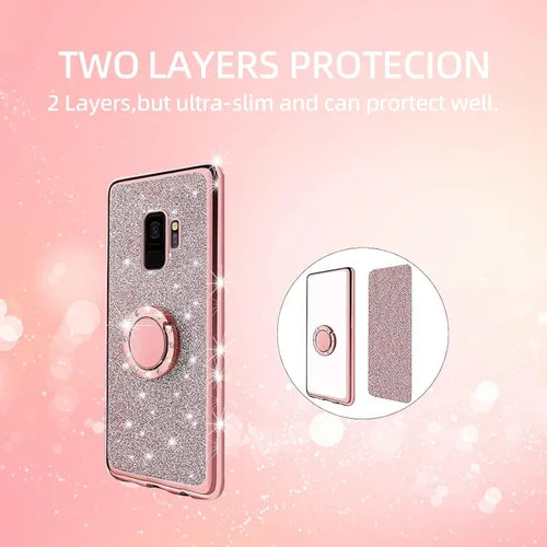 Vista 8 de Funda para Samsung Galaxy S9, Galaxy S9 para mujer, con purpurina, suave, elegante, transparente, TPU de lujo, linda funda protectora con correa