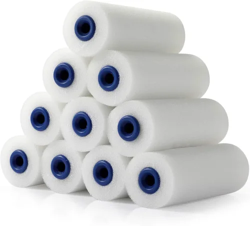 Vista 2 de KUPOO - Rodillo de pintura de espuma de 4 pulgadas de alta densidad para kit de rodillos pequeños, 11 unidades 4" foam roller refills with foam ends