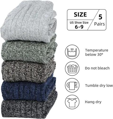 Vista 4 de Zando Athletic Sports Knit Pattern Womens Winter Socks Crew Cut Cashmere Retro Thick Warm Soft Wool Socks