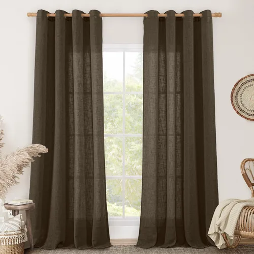 Vista 55 de LAMIT Cortinas de lino marrón caramelo para sala de estar, 84 pulgadas, de lino sintético, texturizado, filtrante de luz, paneles de privacidad
