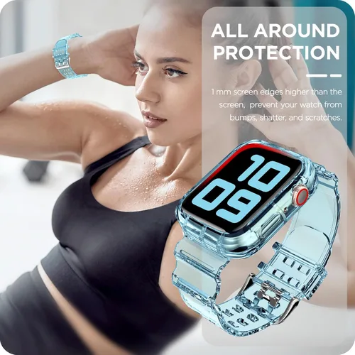Vista 241 de DABAOZA - Correa transparente compatible con Apple Watch con estuche protector, correa deportiva de TPU con brillo para mujeres y hombres