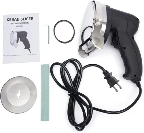 Vista 7 de Cortador eléctrico de carne profesional Shawarma Doner cortador de carne 110 V 80 W Gyro Carver máquina de mano 0.039-0.315 in de grosor de corte
