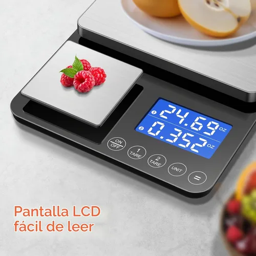 Vista 6 de KUAIVO Báscula de cocina de doble plataforma de 0.001 onzas / 33 libras, báscula digital de alimentos con dos superficies de precisión, pantalla