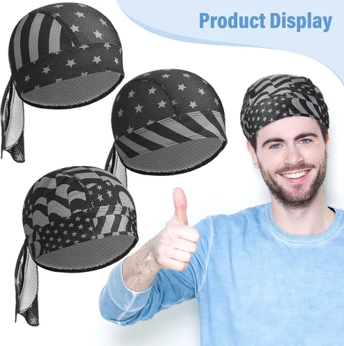 Vista 6 de Chuangdi 3 unidades Do Rags Dew Rag Skull Caps para hombres, bandana, gorros, sombreros pirata, gorras de ciclismo, diademas para la cabeza