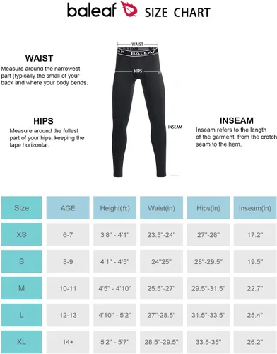 Vista 7 de BALEAF Leggings de compresión de forro polar para niños, pantalones juveniles, mallas de fútbol, baloncesto, béisbol, deportes, equipo de clima frío