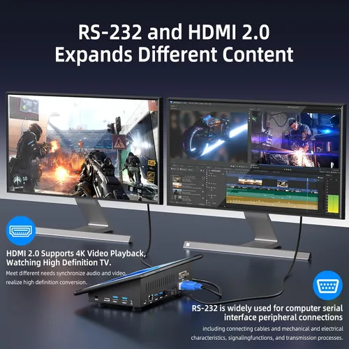Vista 5 de HIGOLEPC MINI PC, 10.1 pulgadas pantalla táctil Win 11 Pro Mini computadora, Celeron N5095 8GB RAM/128GB ROM Mini PC con pantalla, Dual RS232 HDMI