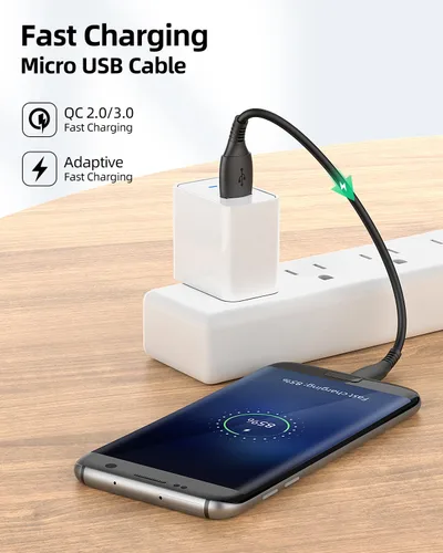 Vista 2 de Cable micro USB de 0.5 pies y 6 pulgadas, [3 unidades, 0.5 pies] cargador Android duradero cable corto cable de carga rápida para Samsung Galaxy S7
