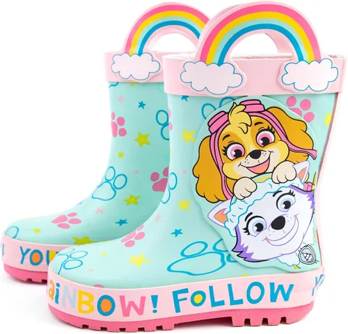 Vista 3 de Paw Patrol Wellies - Botas para niñas y niños pequeños Everest Skye Rescue Pupps Follow Your Rainbow Wellington Zapatos para caminar resistentes