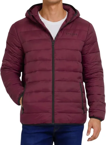 Vista 8 de Spyder Chaqueta acolchada plegable para hombre con capucha, chaquetas de invierno ligeras para hombre Negro