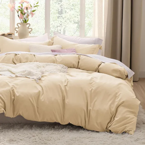 Vista 225 de Bedsure Juego de funda de edredón, tamaño individual, suave y prelavado, blanco, 2 piezas, 1 funda de edredón de 68 x 90 pulgadas, cierre