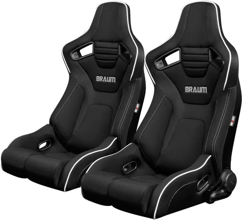 Vista 4 de Asientos de carreras Braum Serie Elite-R – Asiento tipo cubo fijo con respaldo de fibra de carbono – Tela negra y tubería roja + Montaje inferior