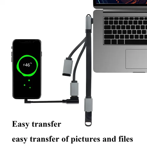 Vista 5 de Ángulo recto tipo C 3.0 macho a 1 USB 3.0 A hembra+2 USB 2.0 A hembra OTG Cable USB C a USB A de 90 grados de datos y carga OTG Cable divisor