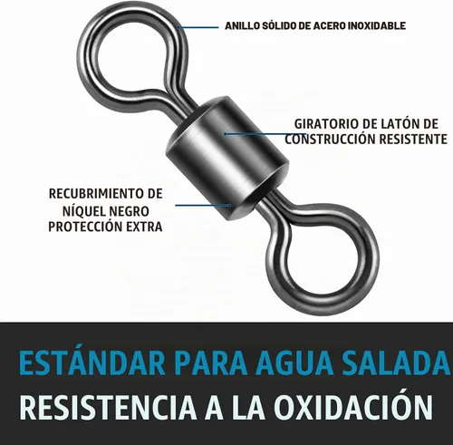 Vista 4 de Dr.Fish torcedor giratorio para pesca, de níquel negro y acero inoxidable, de 30 libras a 1500 libras