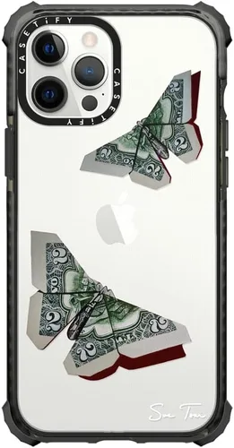 Vista 25 de CASETiFY Funda Ultra Impact para iPhone 12 Pro Max - Adhesivo Aries Moross, color negro transparente