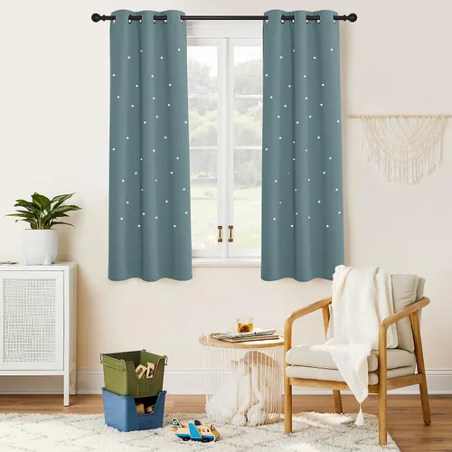 Vista 34 de NICETOWN - Cortinas de oscurecimiento de habitación con estrellas en rosa bebé, de 45 pulgadas de largo para dormitorio de niñas, cortinas
