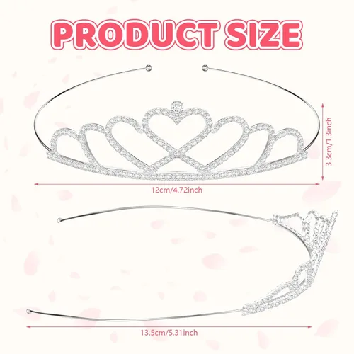Vista 9 de 32 piezas de tiara de cristal para niñas, tiara de diamantes de imitación, diadema de princesa de cristal, corona de corazón plateado, diadema