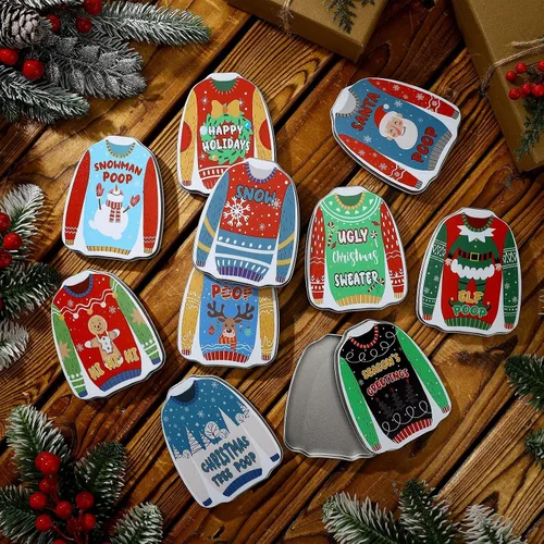 Vista 4 de Peryiter 10 latas de menta de caca de Navidad, latas de menta novedosas de Navidad, rellenos de calcetines de caramelo de Navidad, caja de dulces