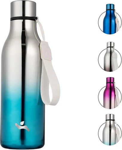 Vista 15 de Konokyo Botella de agua aislada con correa, botella de agua de acero inoxidable de 18 onzas de doble pared con aislamiento al vacío, frasco de Verde