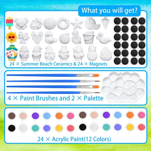 Vista 3 de Simgoing Juego de 24 juegos de pintura de cerámica para bricolaje, listo para pintar, cerámica, pintura, manualidades, artes y manualidades, juego