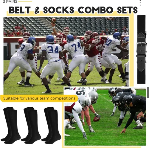 Vista 4 de SATINIOR Conjunto combinado de 3 pares de calcetines de béisbol y 3 cinturones para jóvenes y adultos para béisbol y sóftbol y calcetines