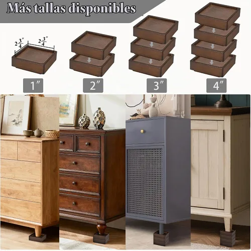 Vista 4 de Elevadores de madera para cama, bloques de madera resistentes, apilables de 1 pulgada a 2 pulgadas, 3 pulgadas 4 pulgadas de alto, elevadores