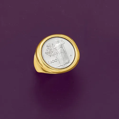 Vista 5 de Ross-Simons Italian Andiamo 14kt Yellow Gold Over Resin 100-Lira Coin Ring