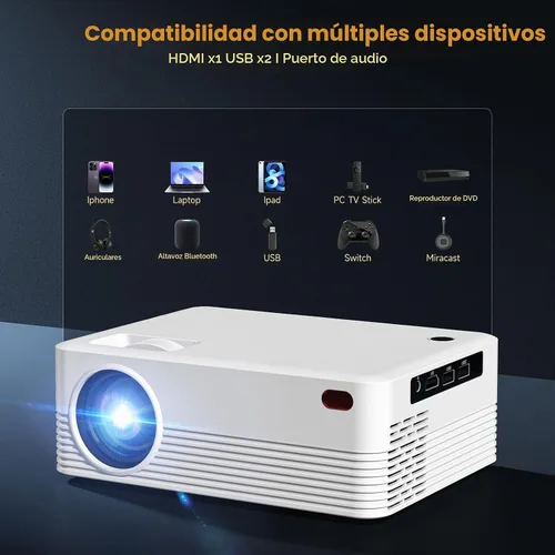 Vista 9 de Mini proyector, proyector portátil con WiFi y Bluetooth, proyector inteligente para exteriores con cable HDMI, 300 ANSI, corrección trapezoidal