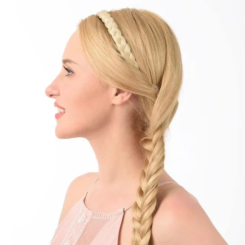 Vista 4 de Ancho de 1.5 cm Banda de pelo sintético trenzada estrecha con dientes para mujeres y niñas (Negro)