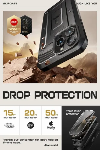 Vista 3 de SUPCASE Funda para iPhone 15 Pro con soporte y clip para cinturón, [Unicorn Beetle Pro] [Protector de pantalla integrado]