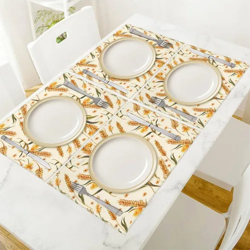 Vista 5 de Wheat Pattern Placemats Set of 6 Resistant Table Mats Washable Place Mats for Dinner Party Table Decoration