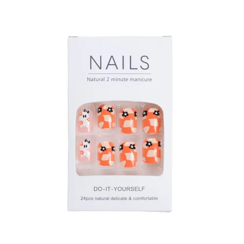 Vista 4 de 24 uñas postizas cortas de Halloween a presión, uñas postizas brillantes para Halloween, uñas postizas cuadradas de fantasma, uñas postizas color11