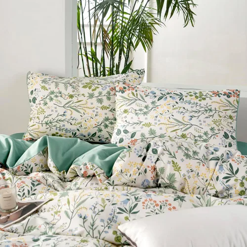 Vista 5 de Juego de ropa de cama individual 100% microfibra cepillada chic con flores, 3 piezas - Funda de edredón y 2 fundas de almohada con cierre