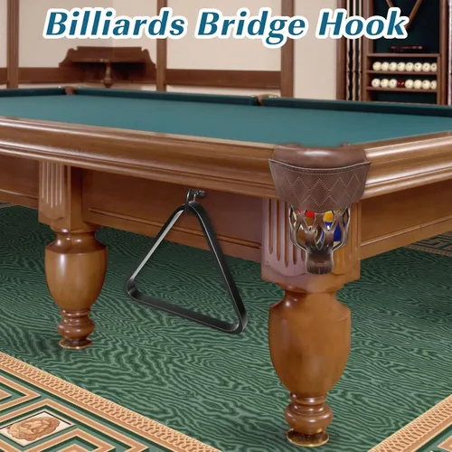 Vista 6 de 2 ganchos de puente de billar con 4 tornillos de montaje, gancho para estante de bola de piscina para almacenamiento de accesorios de mesa de Negro