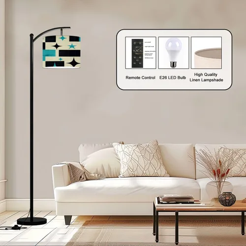 Vista 3 de Arc Floor Lamp Mid Century Retro Abstract Geometric Space Vintage Classic 1950S 1960S Tall Standing Lamp Modern Dimmable with Remote Adjustable Drum