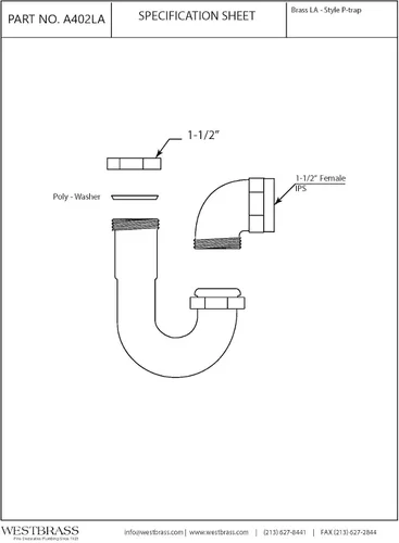 Vista 3 de Westbrass A402LA-12 1-1/2" Latón LA Code P-Trap, bronce aceitado