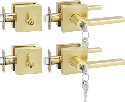 Vista 12 de Goldenwarm Manijas de puerta de oro cepillado para interiores, manijas