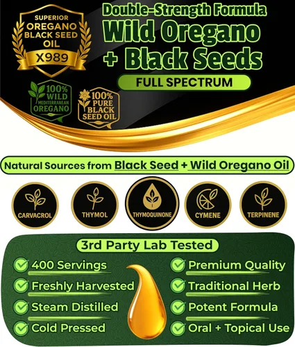 Vista 6 de Aceite de orégano con aceite de semilla negra – 400 porciones, aceite de orégano orgánico silvestre 2 en 1 con aceite de semilla negra para apoyo